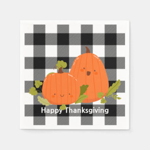 Happy Thanksgiving Pumpkins On Plaid Napkin