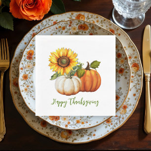 Happy Thanksgiving Pumpkins Sunflower Napkin