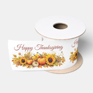 Happy Thanksgiving Pumpkins Sunflowers Satin Ribbon