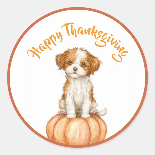 Happy Thanksgiving Puppy Dog Classic Round Sticker (Front)