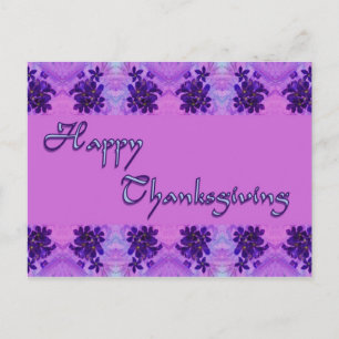 happy thanksgiving purple flowers holiday postcard