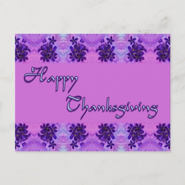 happy thanksgiving purple flowers holiday postcard (Front)