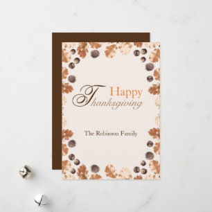 Happy Thanksgiving Quote Brown Fall Leaves Conkers Holiday Card