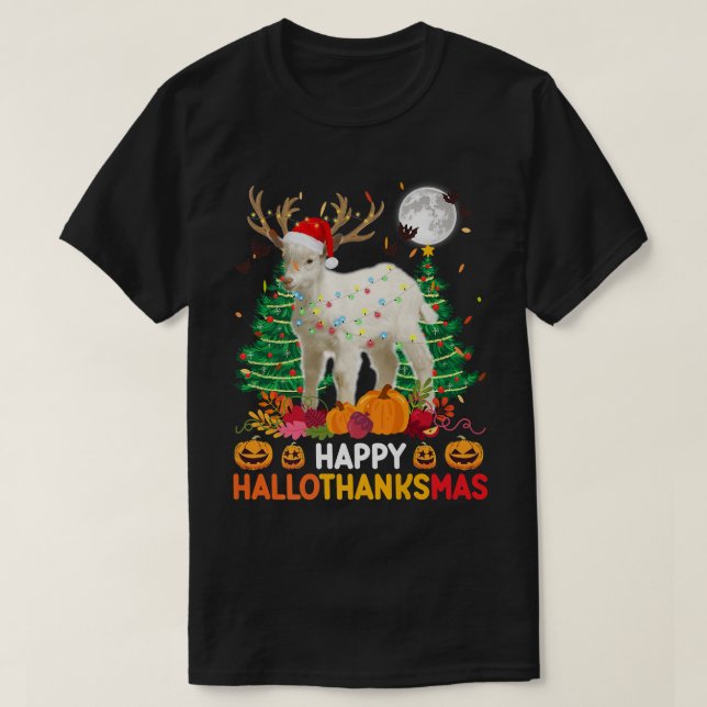 Happy Thanksgiving Ragdoll Funny Goat Happy Hallot T-Shirt (Design Front)
