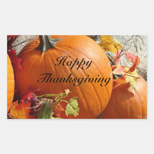 Happy Thanksgiving Rectangle Pumpkin Stickers (Front)