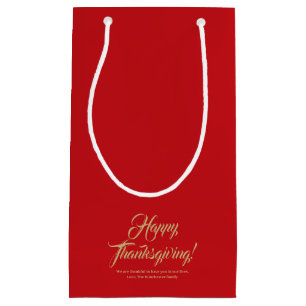 Happy Thanksgiving red gold custom script elegant Small Gift Bag
