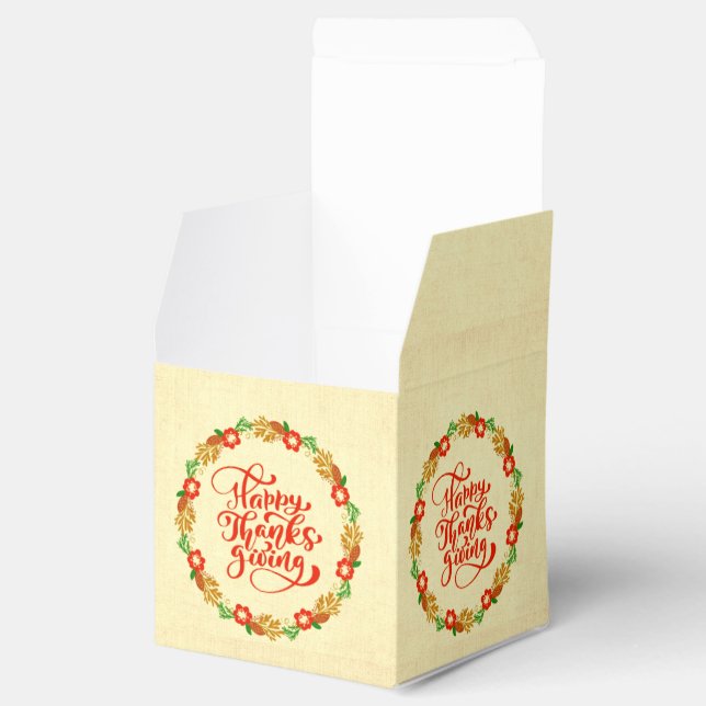 Happy Thanksgiving Red Gold Wreath Favour Box (Opened)