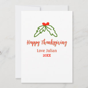 Happy Thanksgiving red green leaves cherry name ye Invitation