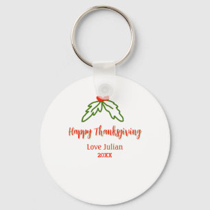 Happy Thanksgiving red green leaves cherry name ye Key Ring