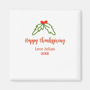 Happy Thanksgiving red green leaves cherry name ye Magnet