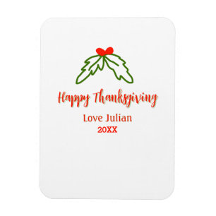 Happy Thanksgiving red green leaves cherry name ye Magnet