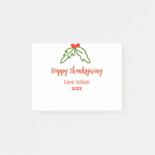 Happy Thanksgiving red green leaves cherry name ye Post-it Notes
