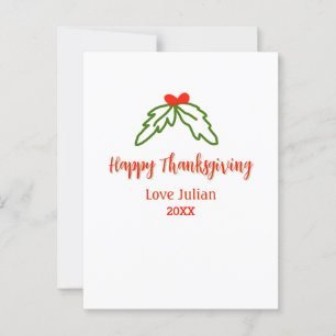 Happy Thanksgiving red green leaves cherry name ye Postcard