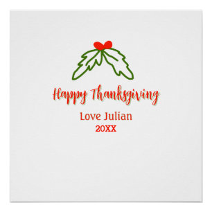 Happy Thanksgiving red green leaves cherry name ye Poster