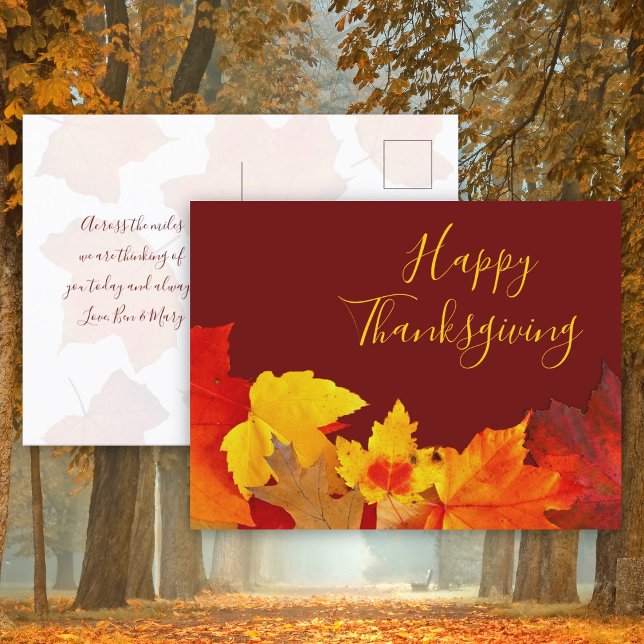 Happy Thanksgiving Red Leaves Postcard (Creator Uploaded)