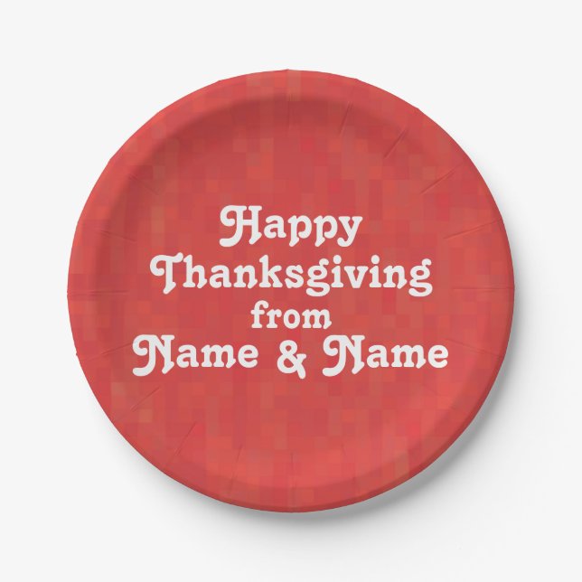 Happy Thanksgiving red pattern custom text photo Paper Plate (Front)