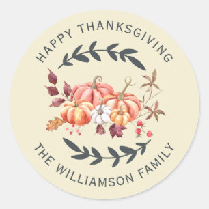 Happy Thanksgiving Return Address Off-White Classic Round Sticker