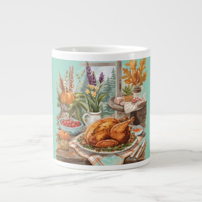 Happy Thanksgiving, Roasted Turkey Large Coffee Mug (Front)