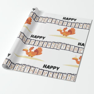Happy Thanksgiving Rooster Gift Wrapping White Wrapping Paper