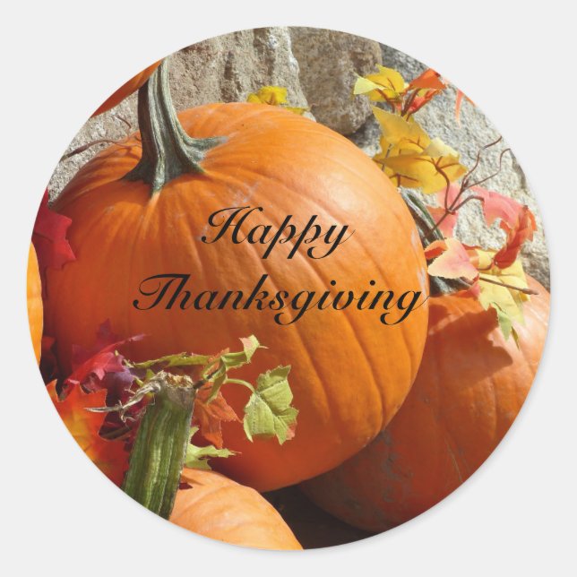 Happy Thanksgiving Round Pumpkin Stickers (Front)