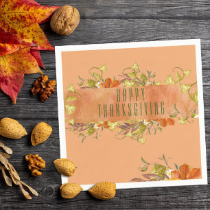Happy Thanksgiving Rustic Autumn Leaves Napkin