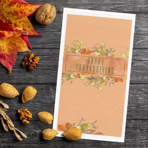 Happy Thanksgiving Rustic Autumn Leaves Napkin