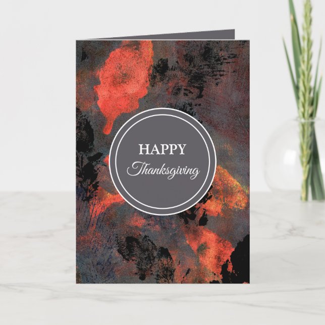 Happy Thanksgiving rustic black orange leaves Holiday Card (Front)