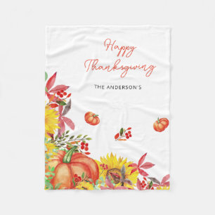 Happy Thanksgiving Rustic Orange Pumpkins Fleece Blanket