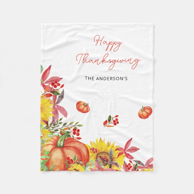 Happy Thanksgiving Rustic Orange Pumpkins Fleece Blanket (Front)