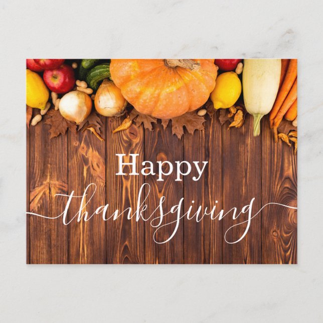 happy thanksgiving, rustic wood holiday simple postcard (Front)