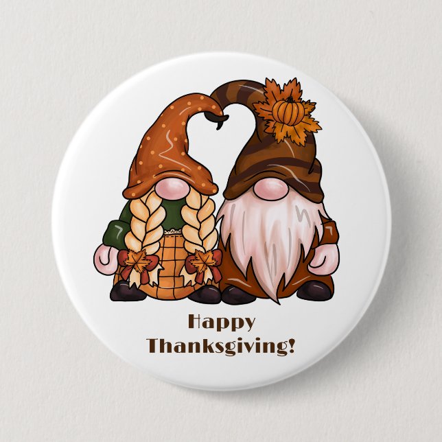 Happy Thanksgiving Scandinavian Gnomes 7.5 Cm Round Badge (Front)