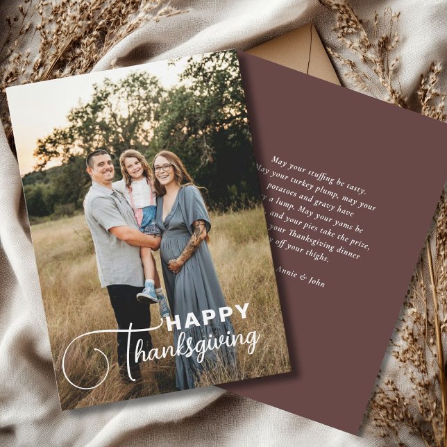 "Happy Thanksgiving" Script Font, 1 Photo Holiday Card ("Happy Thanksgiving!" Simple Thanksgiving, Photo Card, script font, modern.)