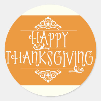 Happy Thanksgiving Script Orange Classic Round Sticker