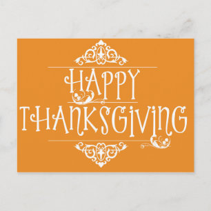 Happy Thanksgiving Script Orange Holiday Postcard