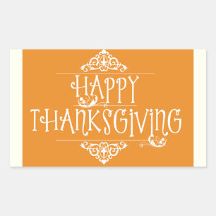 Happy Thanksgiving Script Orange Rectangular Sticker