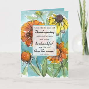 Happy Thanksgiving Scripture Psalm Fall Flowers Card