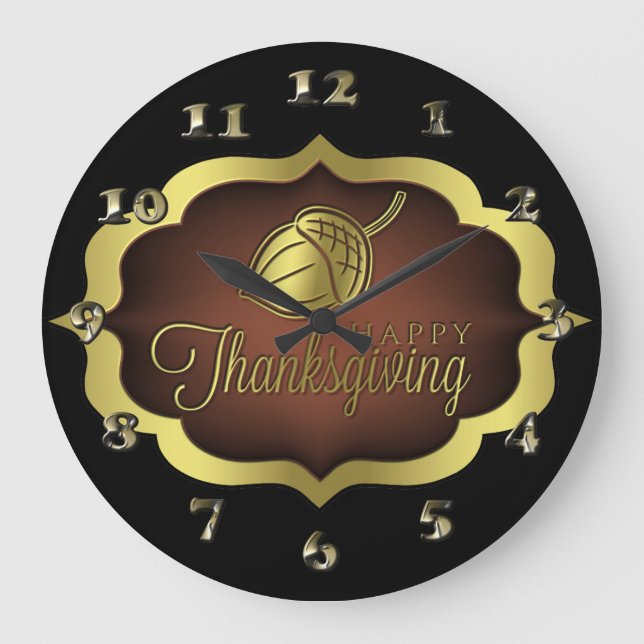 Happy Thanksgiving Shield with Acorn Large Clock (Front)