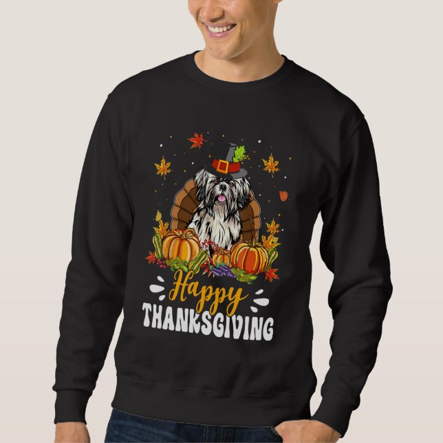 Happy Thanksgiving Shih Tzu Dog Turkey Pumpkin Sweatshirt (Front)