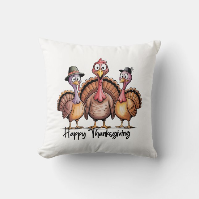 Happy Thanksgiving Shirt | Fall Holiday Turkey Day Cushion (Front)