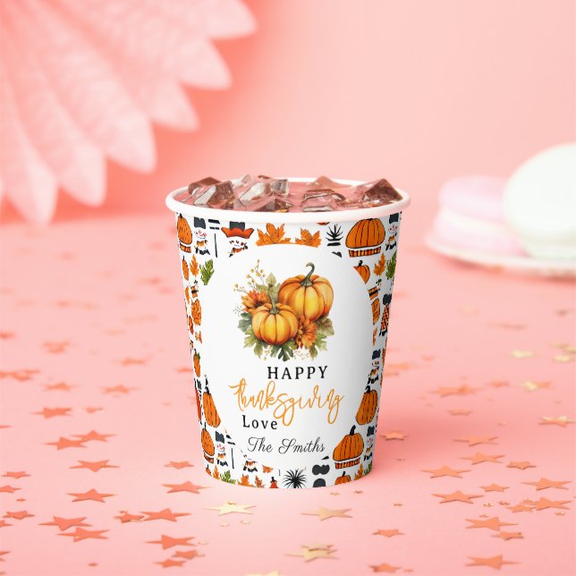 Happy Thanksgiving Shirt | Fall Holiday Turkey Day Paper Cups (Insitu)