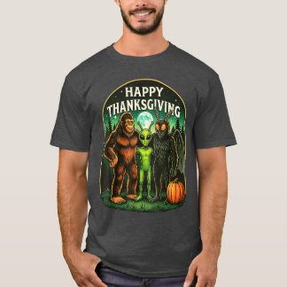Happy Thanksgiving Shirt Men Bigfoot Alien Mothman