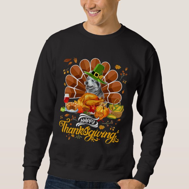 Happy Thanksgiving Siberian Husky Turkey Food Pump Sweatshirt (Front)
