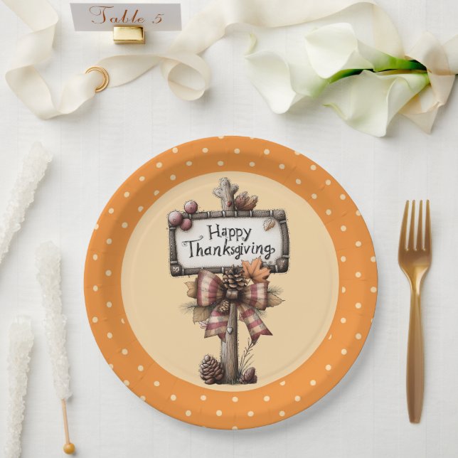 Happy Thanksgiving Sign  Paper Plate (Wedding)