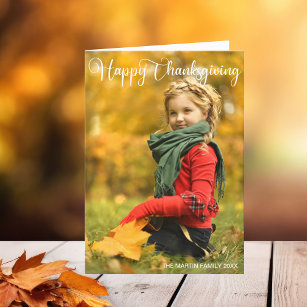 Happy Thanksgiving Simple Chic Family Photo Folded Holiday Card