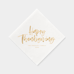 Happy Thanksgiving simple modern brush script Foil Napkins