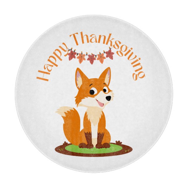 Happy Thanksgiving Smiling Fox Cutting Board (Front)