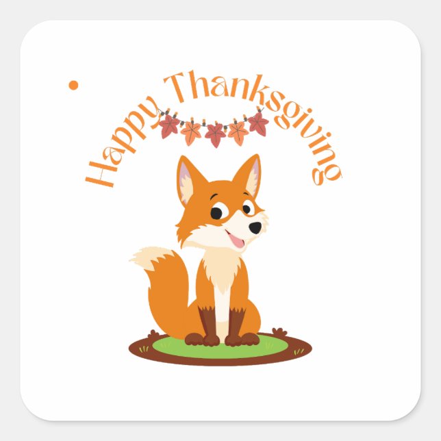 Happy Thanksgiving Smiling Fox  Square Sticker (Front)