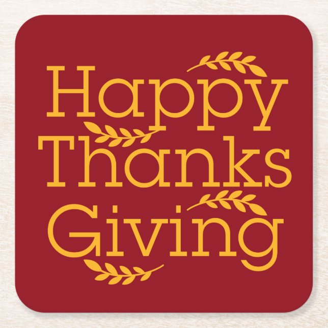 Happy Thanksgiving Square Paper Coaster (Front)