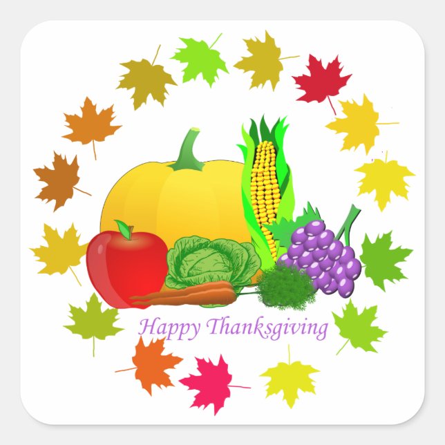 Happy Thanksgiving Square Sticker (Front)