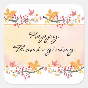 Happy Thanksgiving Square Sticker 3 inch